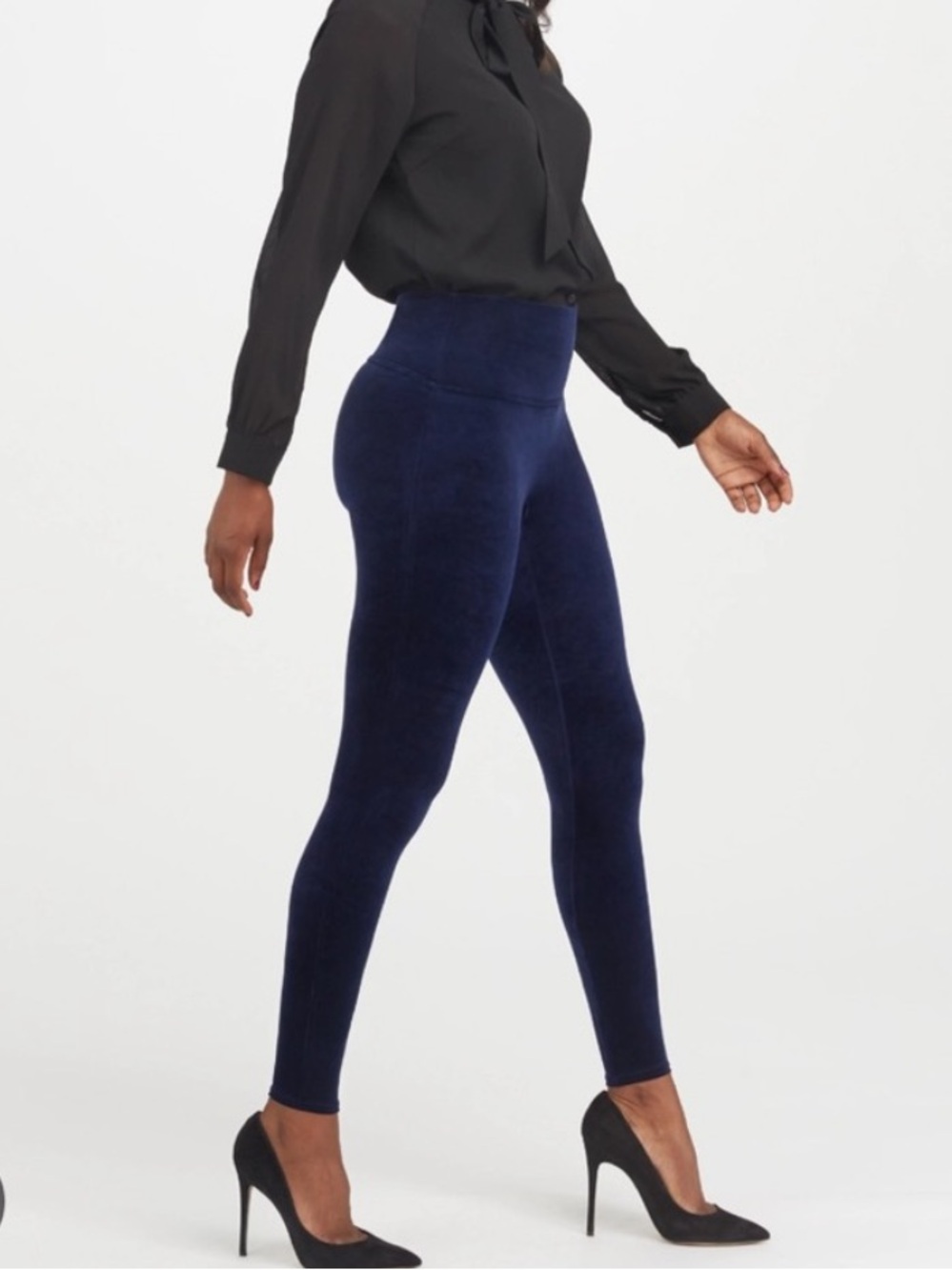 Spanx Navy Blue Velvet High Waisted Pant Legging Large